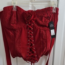 Fashion Nova Angelina Lace Up Corset Top Red Plus Size 2X Lace Polyester