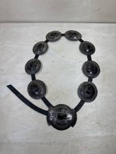 VINTAGE NAVAJO STERLING SILVER CONCHO BELT Sunburst Buckle Scalloped Conchos