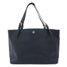 Tory Burch Black Leather T Logo Tote Bag Shoulder Satchel Large Women 44cm