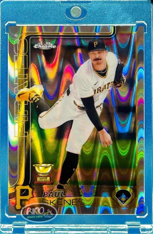 Paul Skenes RARO NOVATO TAZA ONDA REFRACTOR TARJETA DE INVERSIÓN CROMO PIRATAS COMO NUEVO Foto 3 de 3