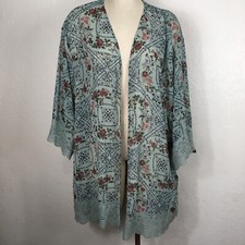 Mason & Belle Womens 3x Laria Crochet Trim Open Front Woven Top Cardigan Mint