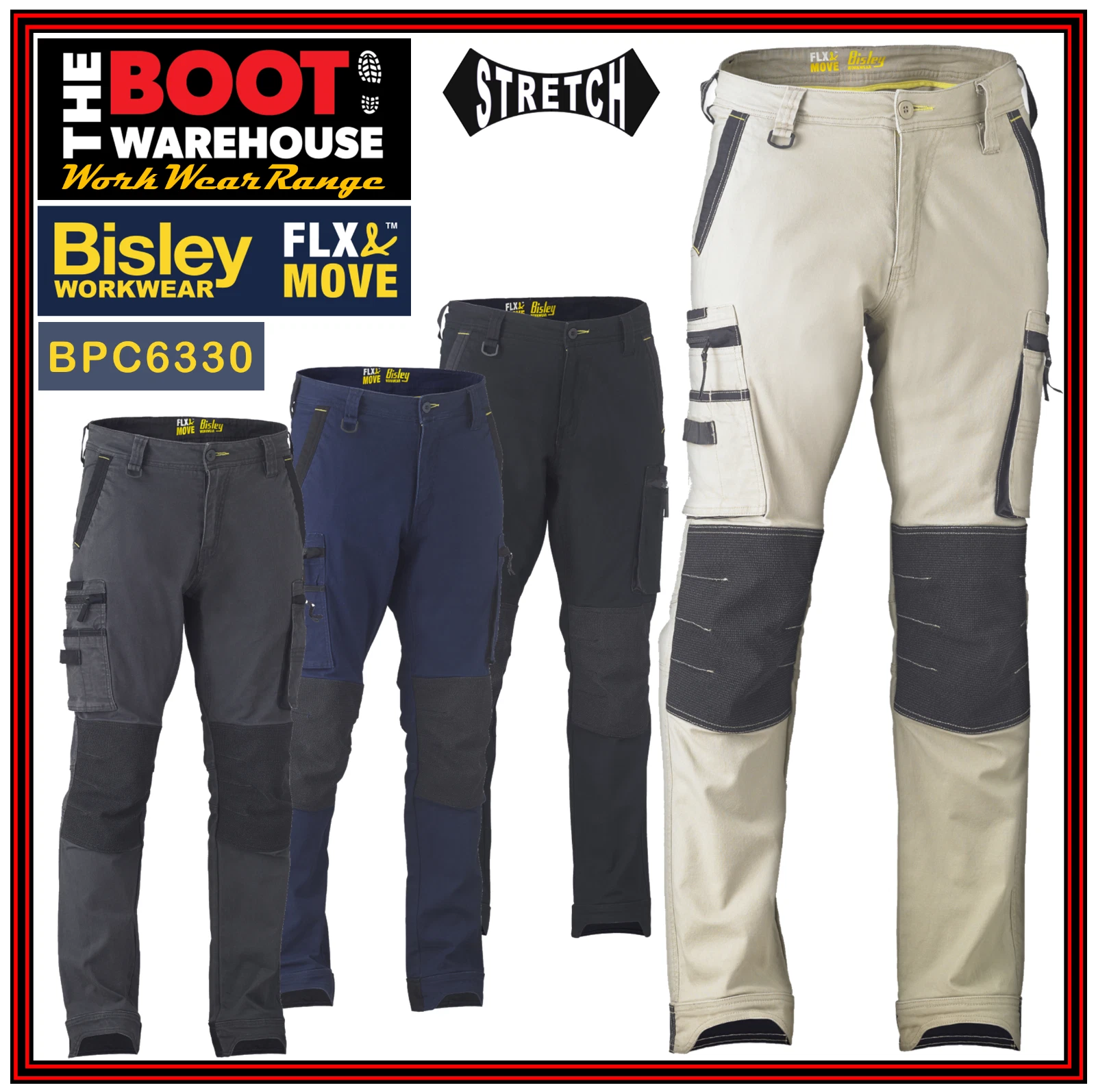 Bisley BPC6330 Mens FLEX & MOVE™ Stretch Utility Zip Padded Knee Cargo Pants
Opens in a new window o