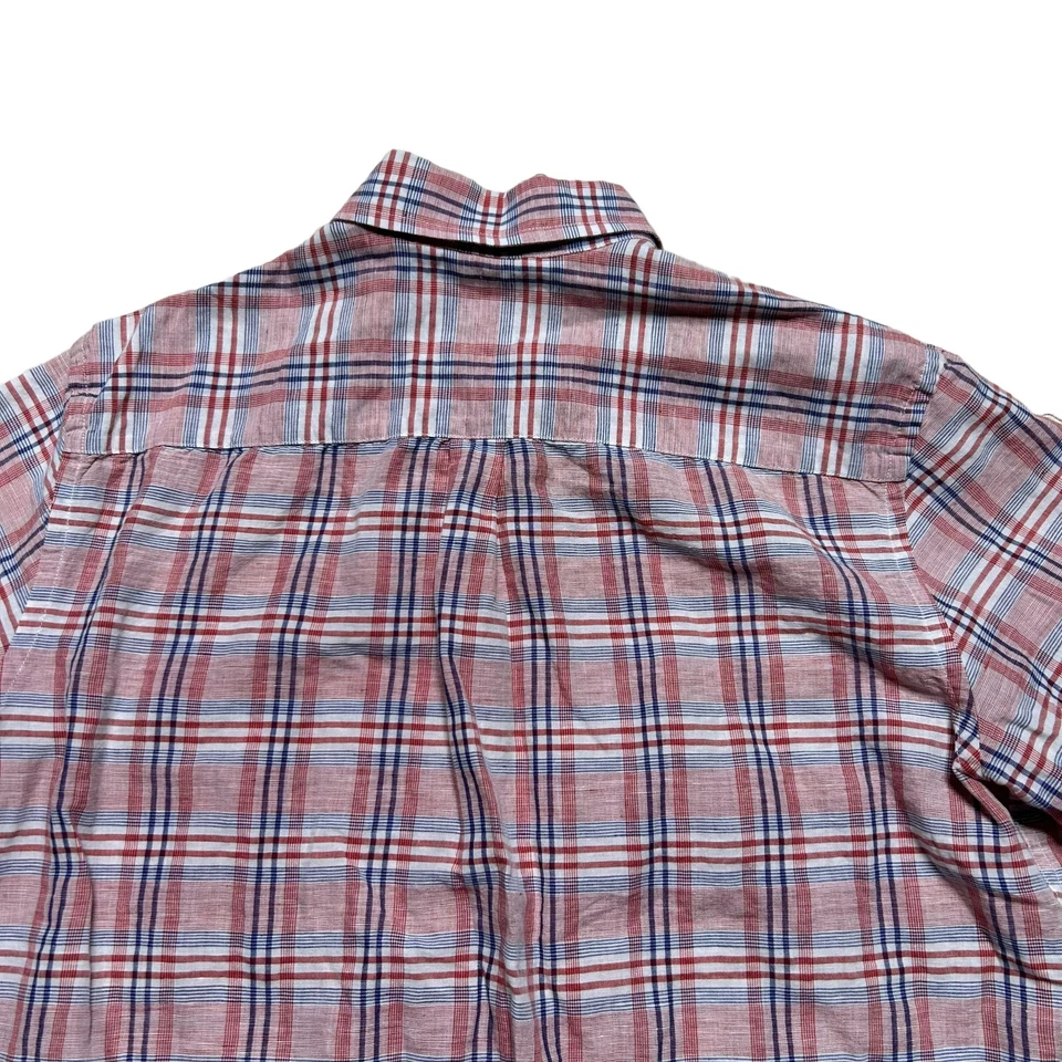 Ralph Lauren Chaps Linen Shirt Mens XL Plaid Red Blue Short Sleeve Casual - Image 4 of 4