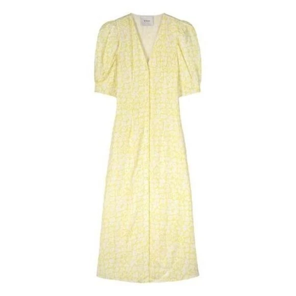 Rohe Clara Button Front Midi Dress - Yellow Flower Paper Print - Size 34 NWT! - Image 2 of 4