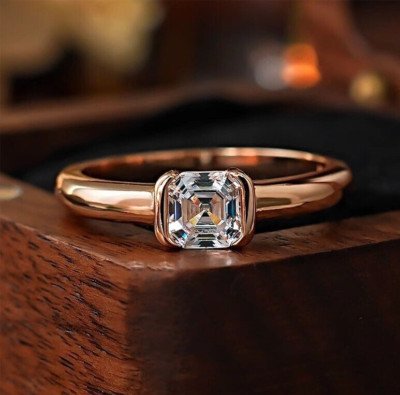 Ice Clear Cushion Cut Asscher Lab Grown White Diamond 18K Gold Vermeil Ring