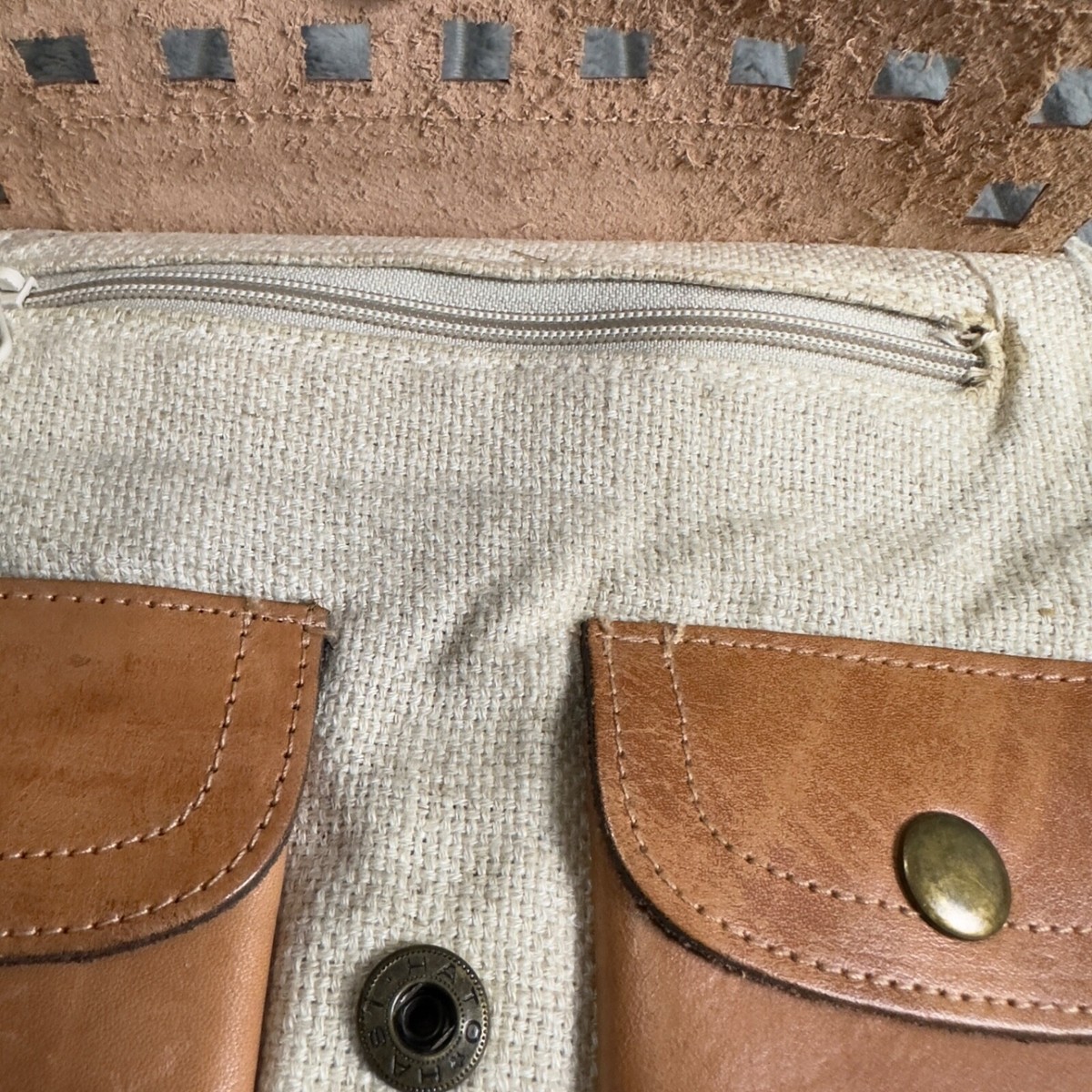 Hato Hasi Purse Leather Burlap Shoulder Bag Boho Hippie Chic  display picture 1