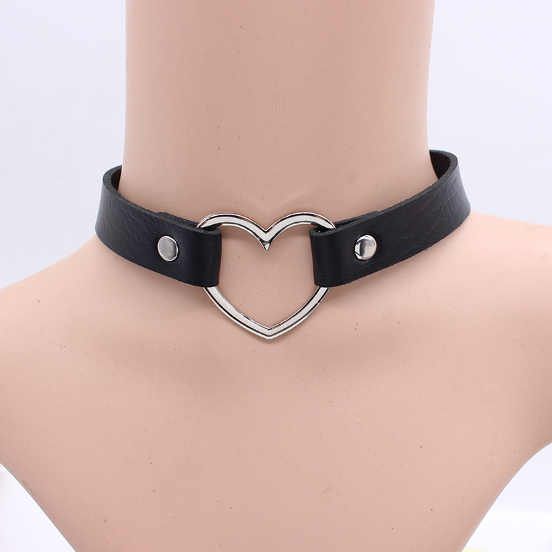 Womens Fashion Jewelry Leather Choker Necklace Heart Collar Pink