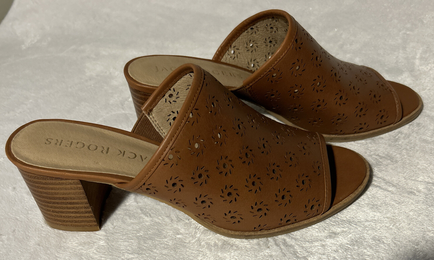 APL Sandali Jack Rogers Ronnie Mule tacco a blocco slide pelle marrone 8 M senza scatola