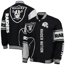 Las Vegas Raiders JH Design Cotton Twill Full Snap Jacket  Black  Embroidered