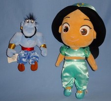 Disney Store Jasmine toddler-baby Princess-12"-Genie-7"-PLUSH ALADDIN D0LL LOT-2
