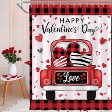 Valentines Buffalo Check Plaid Shower Curtain, Red and Black Farmhouse Love