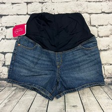 NWT Isabel Maternity Womens Shorts Crossover Panel Midi Short Medium Wash Size 8