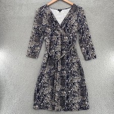 Talbots Dress Womens Small Navy Snake Print Empire Waist 3/4 Sleeve Belted Knee