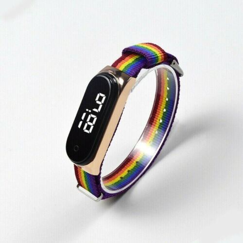 Uhr Digital LED Sport Nylon Armbanduhr Regenbogen Jungen Mädchen Kinder Herren Frauen - Bild 4 von 11