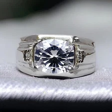 Moissanite Gemstone With 925 Sterling Silver Groom Ring For Men's #AL815