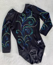 GK Elite GYMNASTICS Leotard COMPETITION Comp SEQUIN BLING Black BLUE Gold SZ: CL