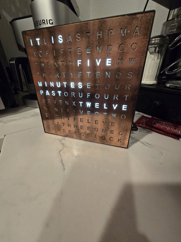 Stiles Light Up Word Clock, Modern Copper Desk Clock with Cable, 8x8 Inches - Picture 4 of 7