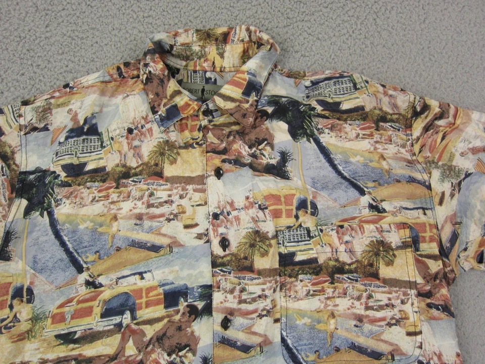 Camisa De Colección Robert Stock Para Hombre Pequeña Azul 100% Seda Estampado por Todas Partes Campamento Foto 2 de 4