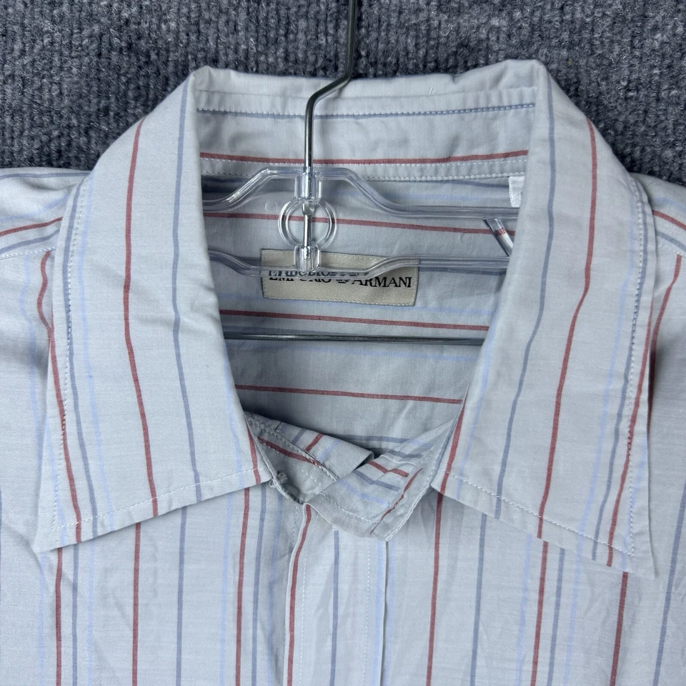 Emporio Armani 纽扣衬衫男式中号白色条纹长袖学院风 — 第 2/4 张图片