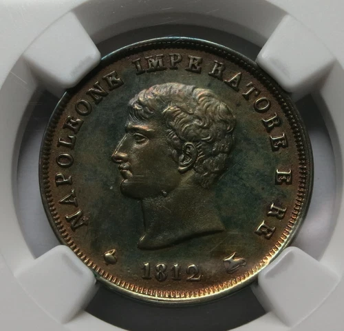 ITALY States NAPOLEON Soldo 3 Centesimi 1812 Milan NGC AU Det Copper Rainbow