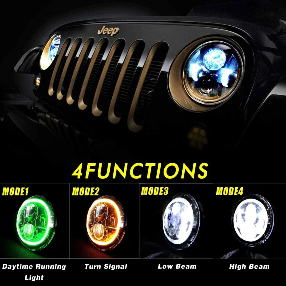 Black DOT 7" Round Led Headlight Green Halo fit Chevy Truck C10 C20 C30 K10 LUV - Image 2 of 4