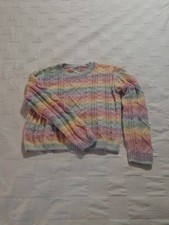 Pink Rose Pastel Striped Crew Neck Sweater