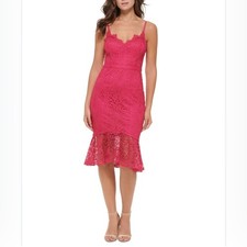 Guess Flounce-Hem Lace Dress In Hot Pink Size 4 New With Tags.
