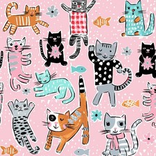 Feline Drive Fabric PURRFECTLY KIDDING Cats Pink Springs - Sold by the Yard