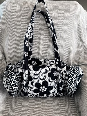 Vera Bradley NIGHT & DAY Black White Large Duffle Weekender Travel Gym Bag Mint