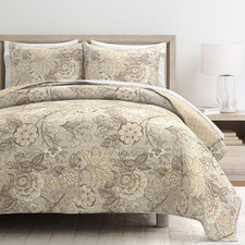 Lush Decor Sydney Reversible Cotton Quilt Neutral 3 Piece Set Full/Queen