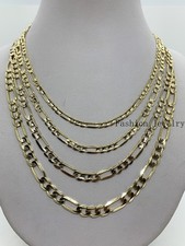 14k Solid Yellow Gold Figaro Link Chains Necklace Menswomens 4mm-6mm 18-30