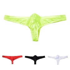 Men Breathable See Through Stripes Underpants Thong G String Underwear
