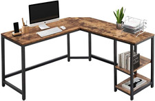 Scrivania Angolare a L, Con Libreria 2 Ripiani, Tavolo Da Lavoro Porta Pc Comput