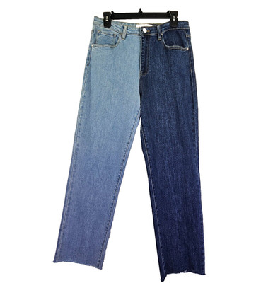 Risen Jeans Womens 11 Stretch High Rise Raw Edge Denim 2Tone Color Block 90s Y2K