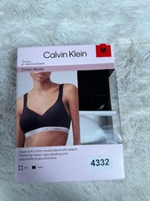 Calvin Klein Wire Free Bralette 2 Pack Womens Sz M White Black Modal Cotton NEW