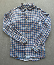 Uniqlo Mens Linen Shirt S Small Blue Check Plaid Long Sleeve Casual Summer