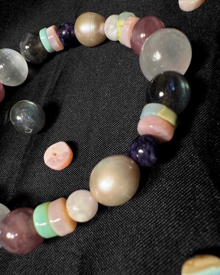 Lunar Mirror Bracelet Moonstone Pearl Selenite Labradorite Handmade Energy Jewel - Image 2 of 2