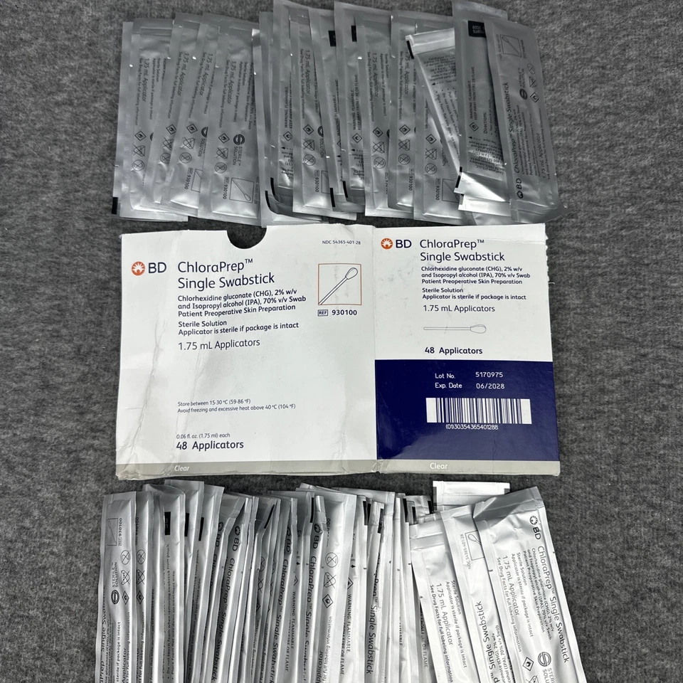 BECTON DICKINSON BD Chloraprep 1.75 ml Single Swabstick Ref# 930100 *Sterile* Lot Of 48 Exp: 2028