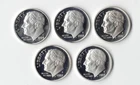 LOT OF FIVE 1999S-2003S SILVER PROOF ROOSEVELT DIMES - BU