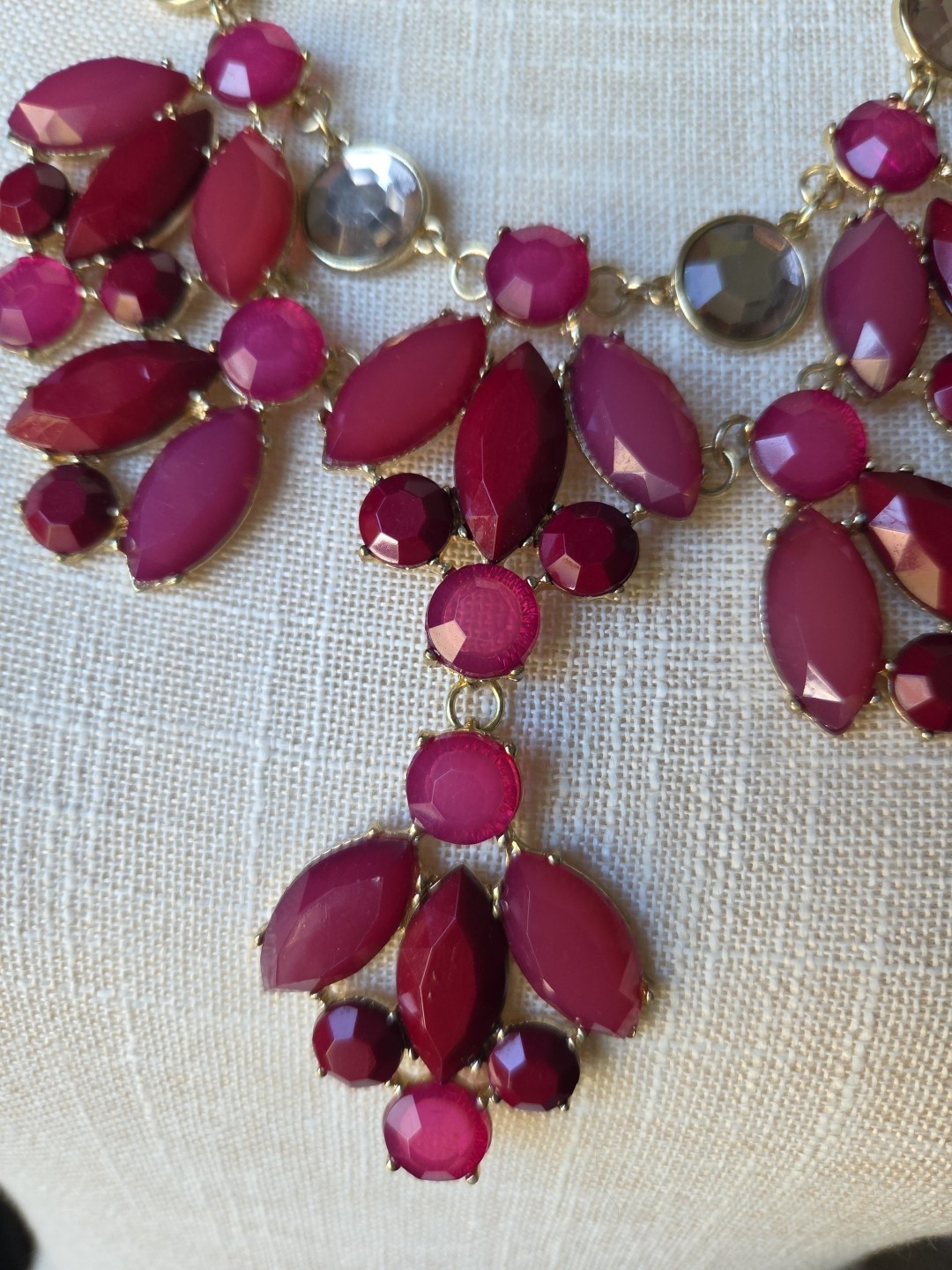 Statement Necklace Collar Silvertone  Burgundy Wi… - image 2