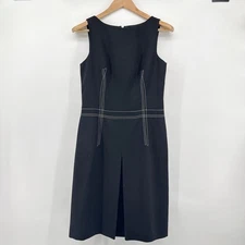 David Meister Black 100% Wool Sheath Dress Detail Knee Length Sleeveless Size 6