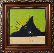 ORIGINAL Oil Painting Black Cat Handmade Pets Miniature Contemporary Wall Art