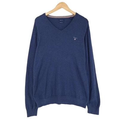 GANT Pull Col V Bleu Coton Laine Maille Tricotée Câble Cachemire Homme Taille L - Photo 1/4
