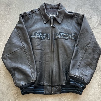 Avirex Men's Leather Bomber Jacket American Legend Black Size 2XL