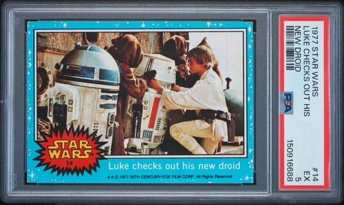 1977 Topps Star Wars #14 Luke checks out his new droid — PSA 5