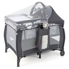 4-in-1 Portable Baby Playard Nursery Center Bassinet w/ Music Box Canopy Net