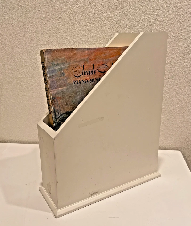 Portaarchivos de madera blanca Pottery Barn organizador de escritorio decoración de oficina Foto 4 de 4