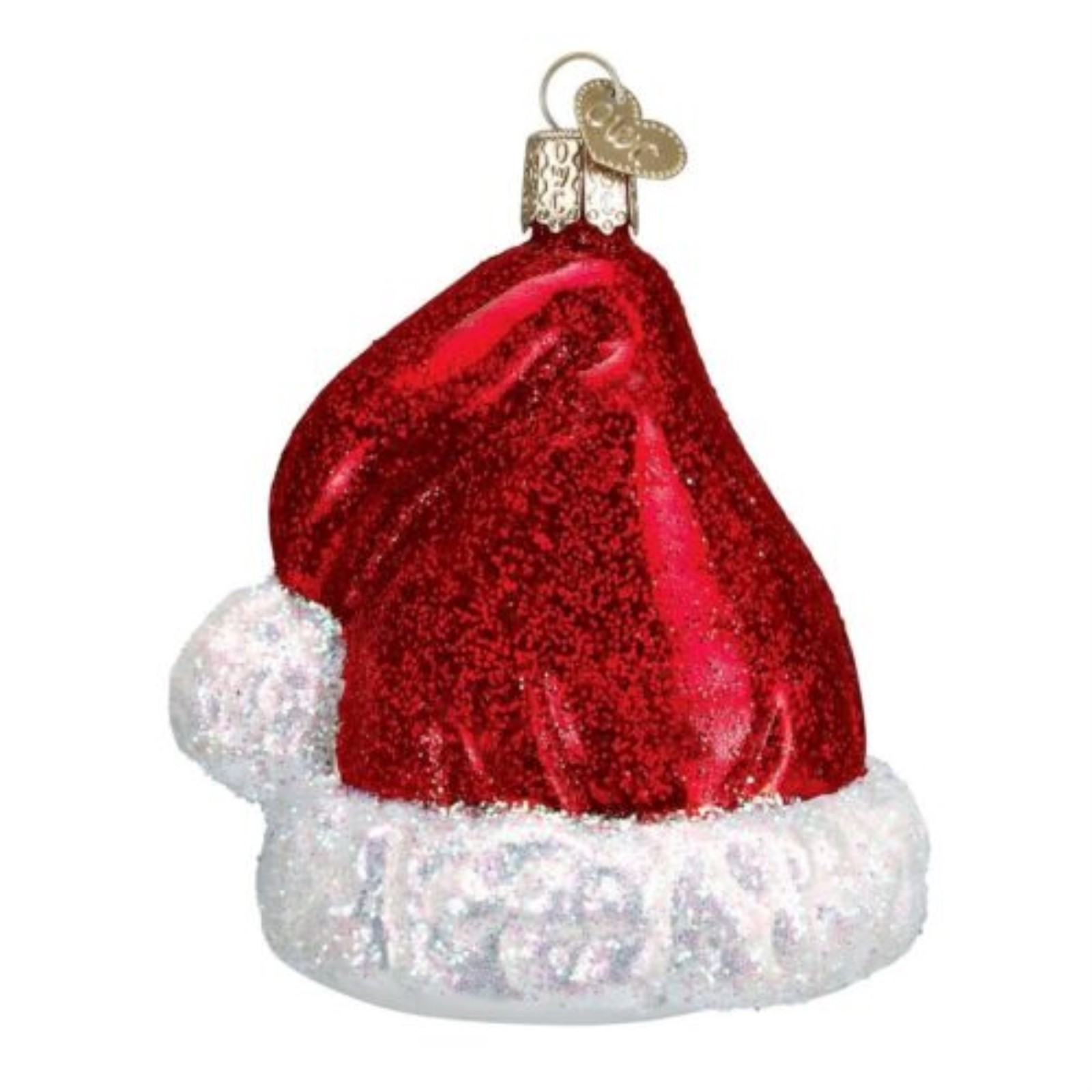 Old World Christmas 3.75 Inch Red Santa Hat Glass Tree Ornament with Free Box 32102