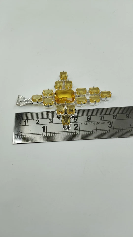 Colgante Cruz Citrino - Hecho a Mano Chapado en Plata Piedra Curativa Joyería Regalo  Foto 4 de 4