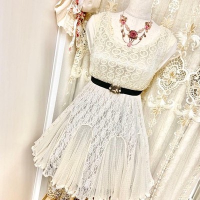 Axes femme All Lace Switching Dress M Used Coquette Mori Girl For 14Y+ Japan